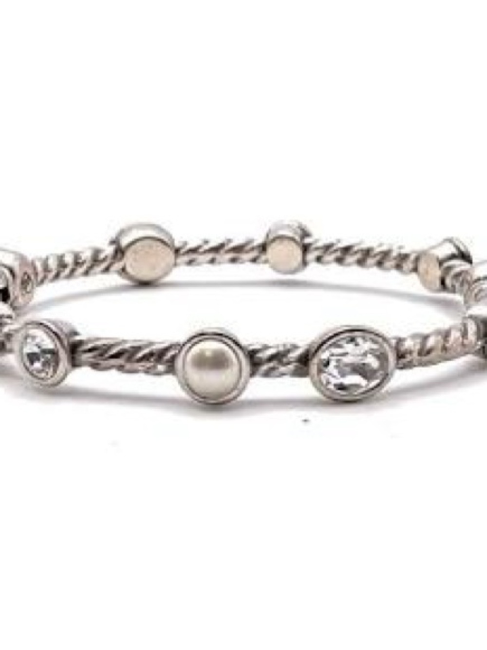 BRIGHTON PEARL & CRYSTAL SILVER HINGED BRACELET ✨VINTAGE✨